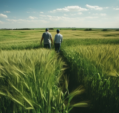 2 men walking in. afield